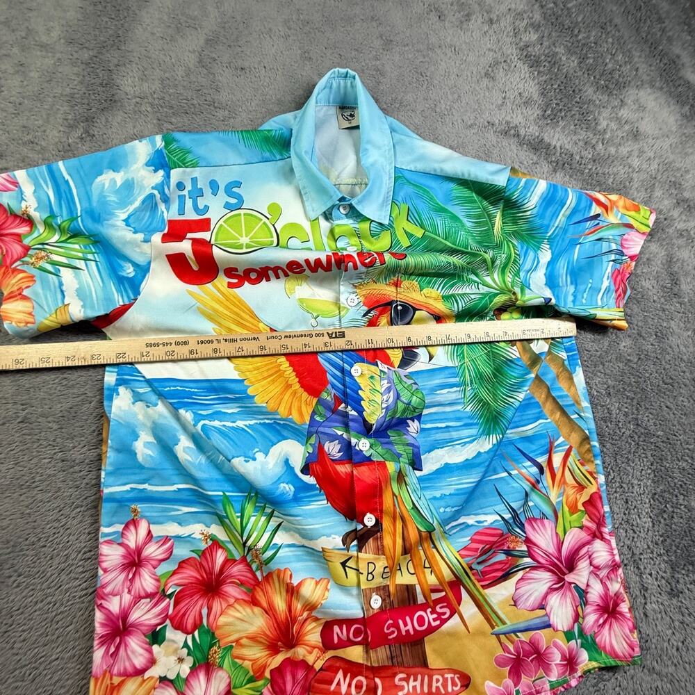 HARDADDY Its 5 OClock Somewhere Hawaiian Button Up Shirt Men M Parrot Beach NWOT - Picture 3 of 4